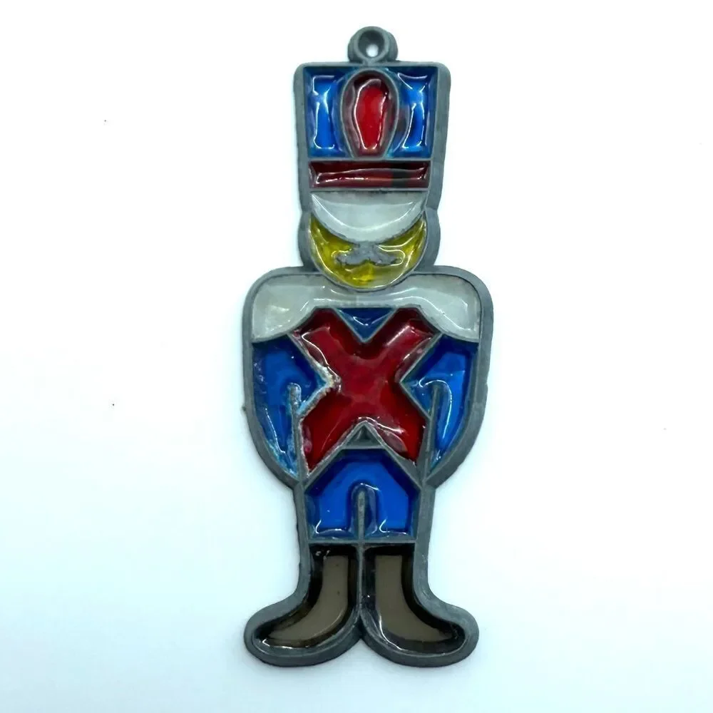 Vintage Toy Soldier Stain Glass Christmas Tree Ornament